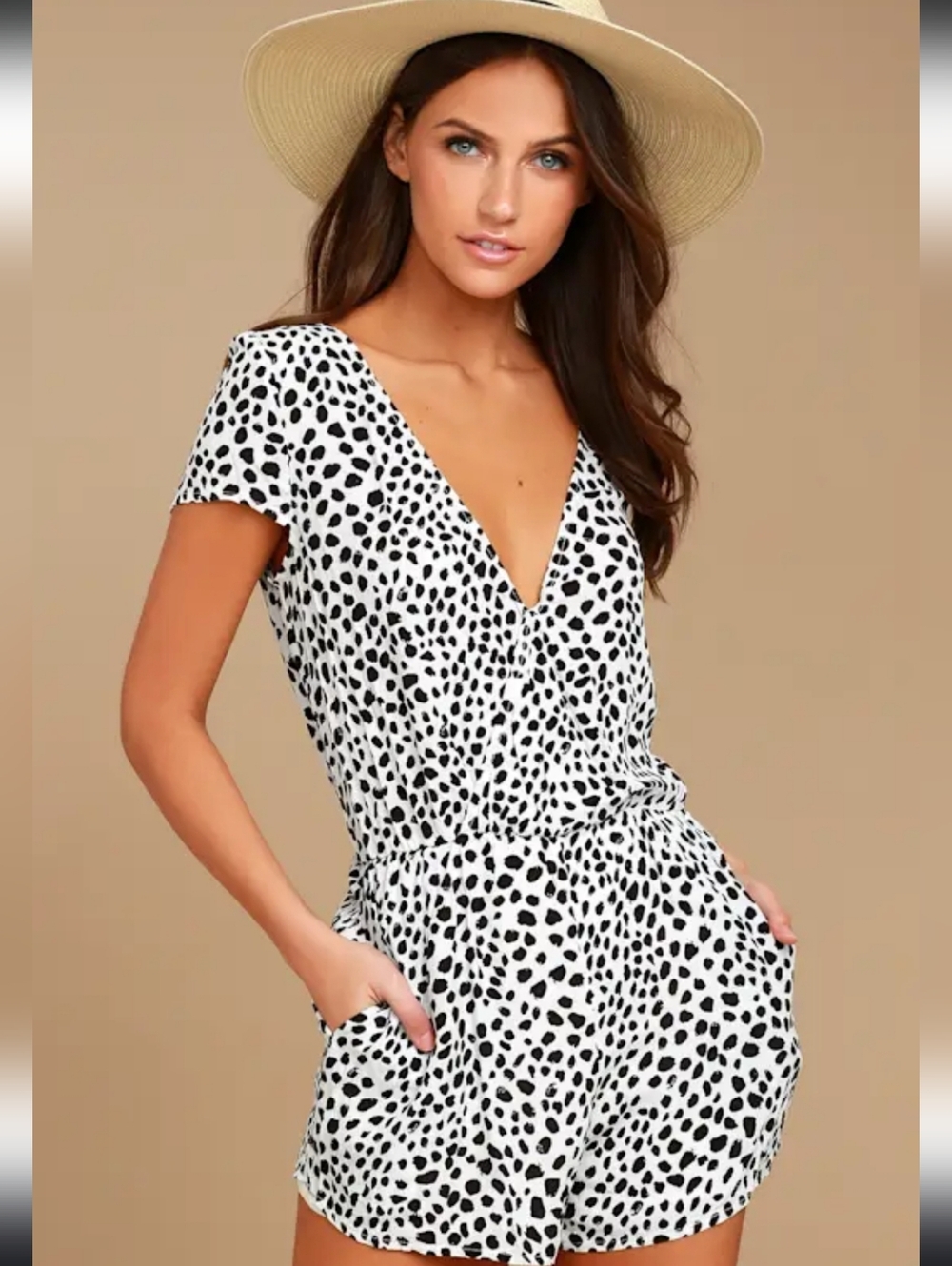 Hottie Dotty Black and White Print Romper